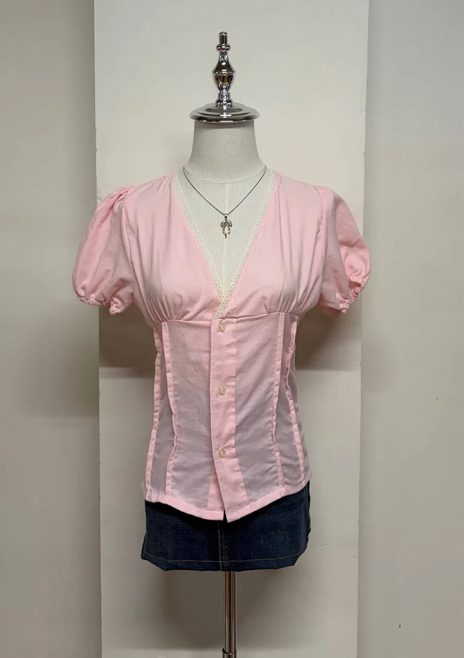 Pink Puff Sleeve Blouse 1