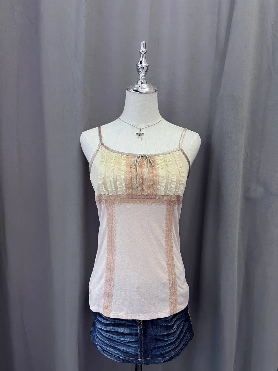 Rose Pink and Beige with Ruffle Bust Cami 1