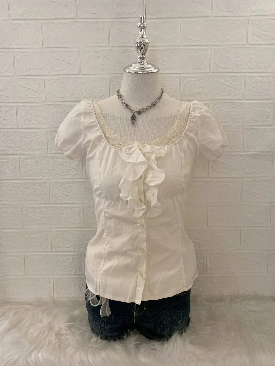 White Puff Sleeve with Ruffles Babydoll Top 1