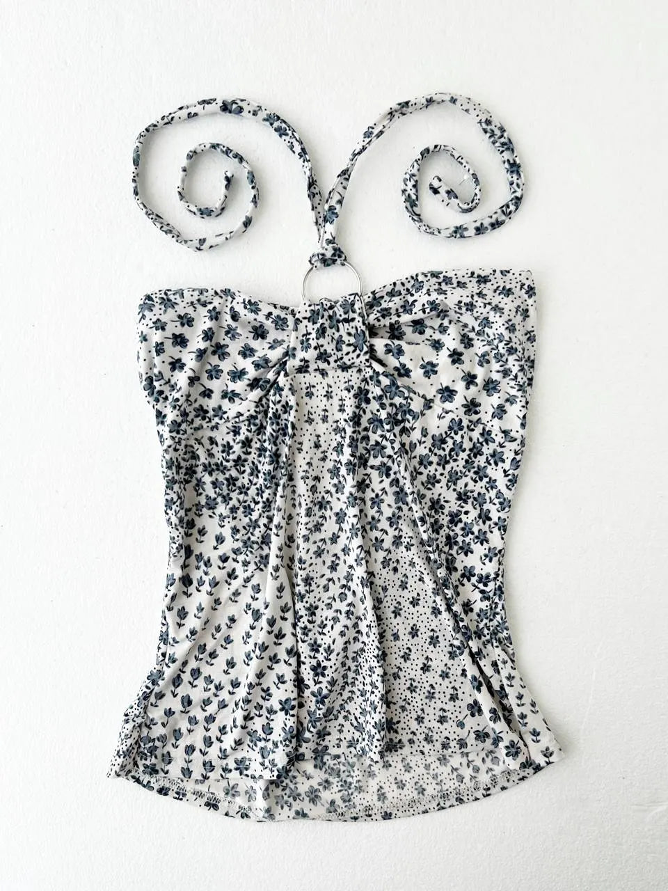 White with Blue Floral Halter 1