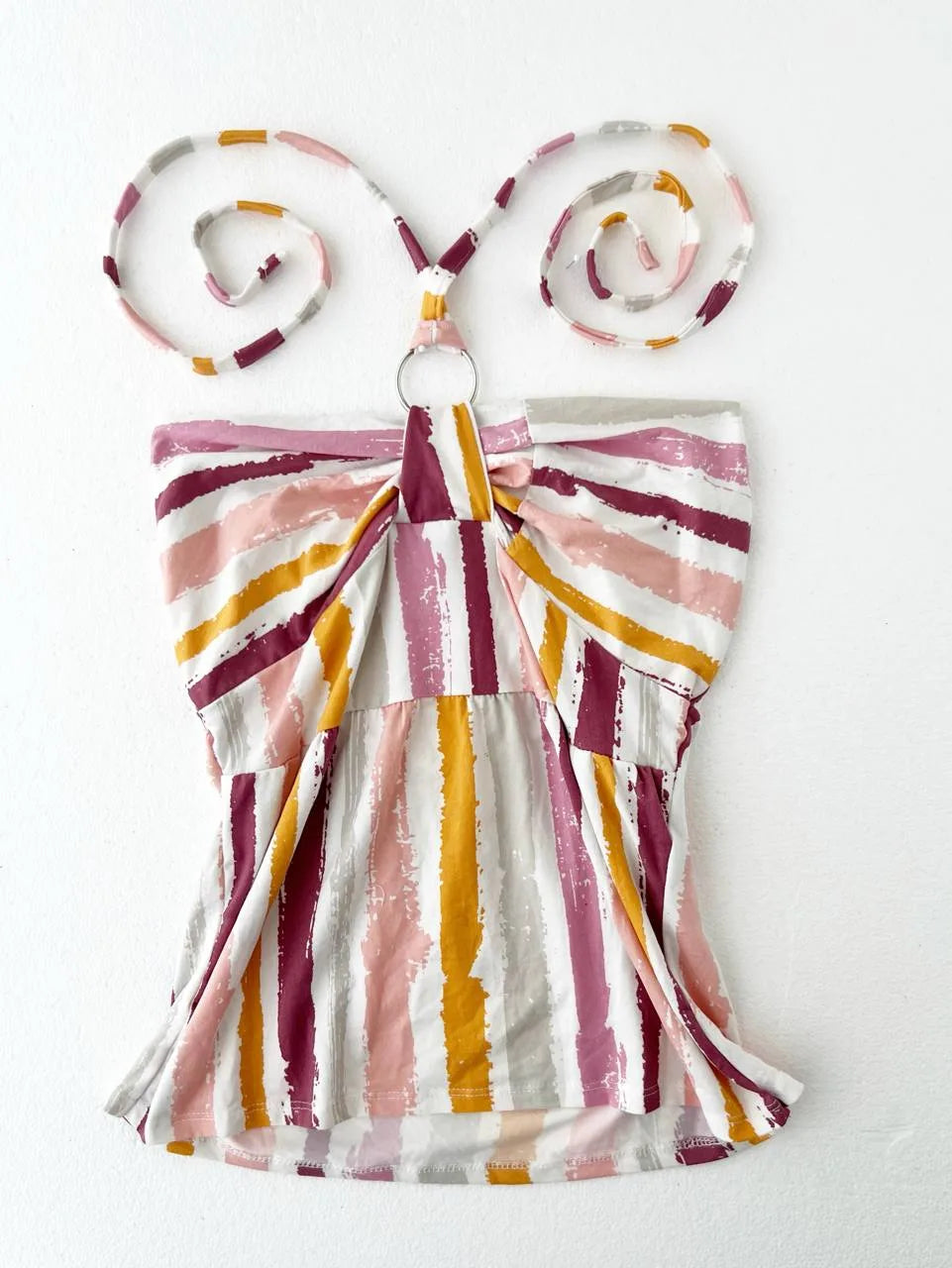 White with Terracotta Orange & Pink Stripe Halter 1