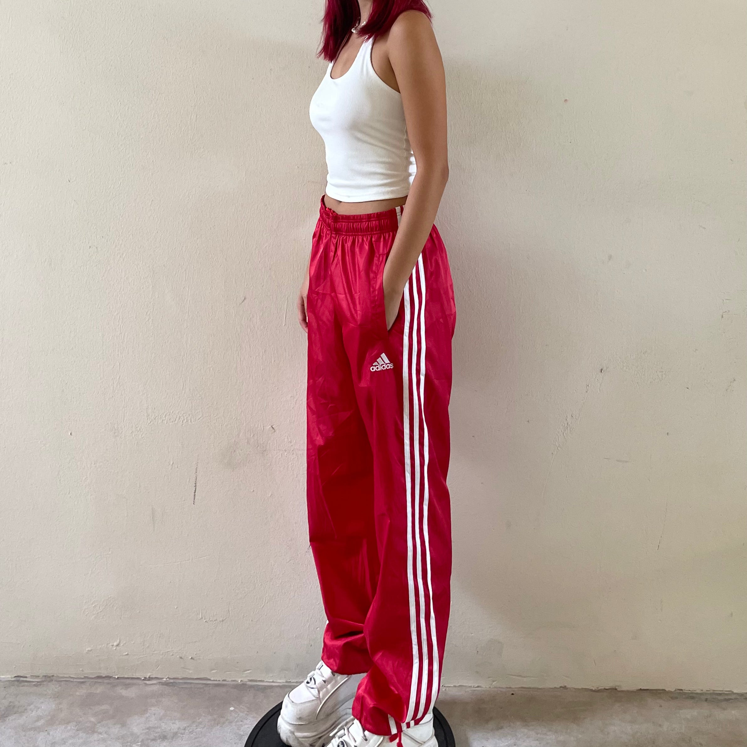 Adidas Red Parachute Pants (White stripes)