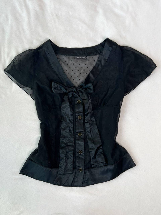 Black Sheer Polka Dot Blouse