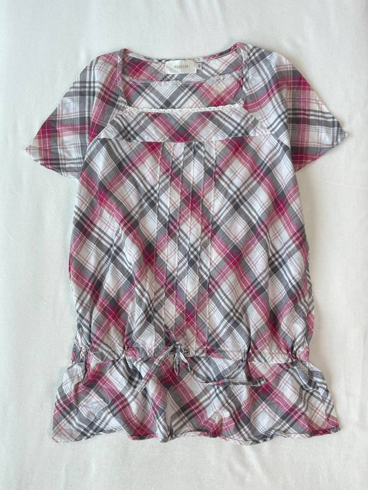 Plaid Square Neck Blouse