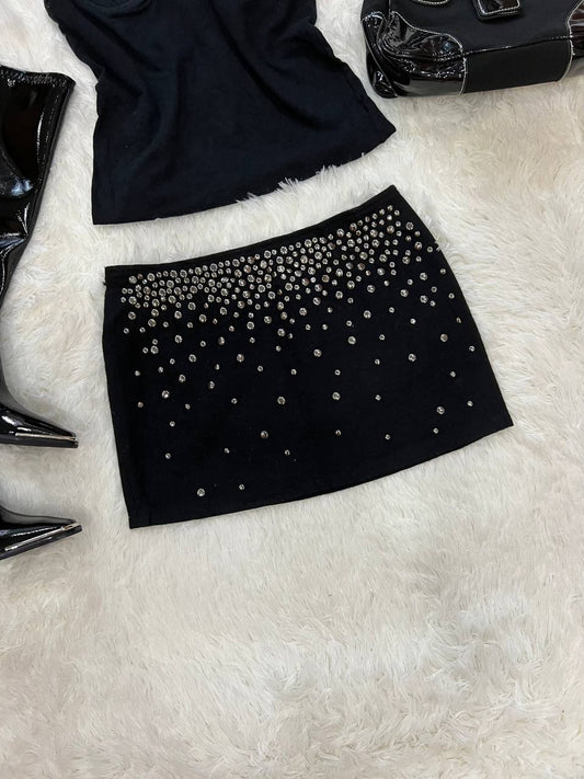 Sequined Black Mini Skirt