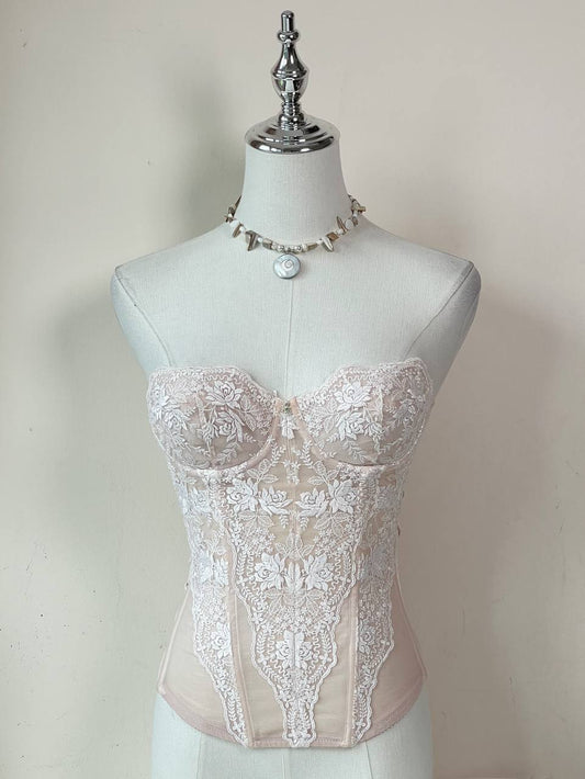 Nude Pink Lace Overlay Corset