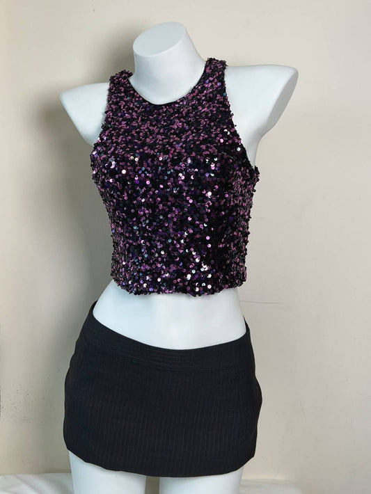 Purple Sequinned Crop Top