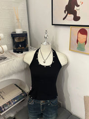 [19Degrees] Rivet Halter Top in Black 1