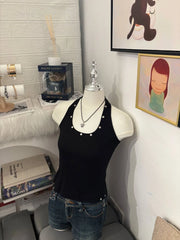 [19Degrees] Rivet Halter Top in Black 2