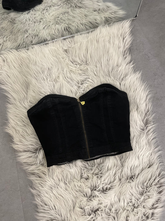 Black Zip Up Denim Tube Top