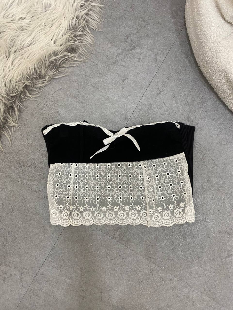 Black and White Lace Tube Top