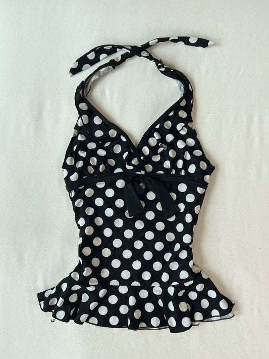 Black Big Polka Dot Halter Top