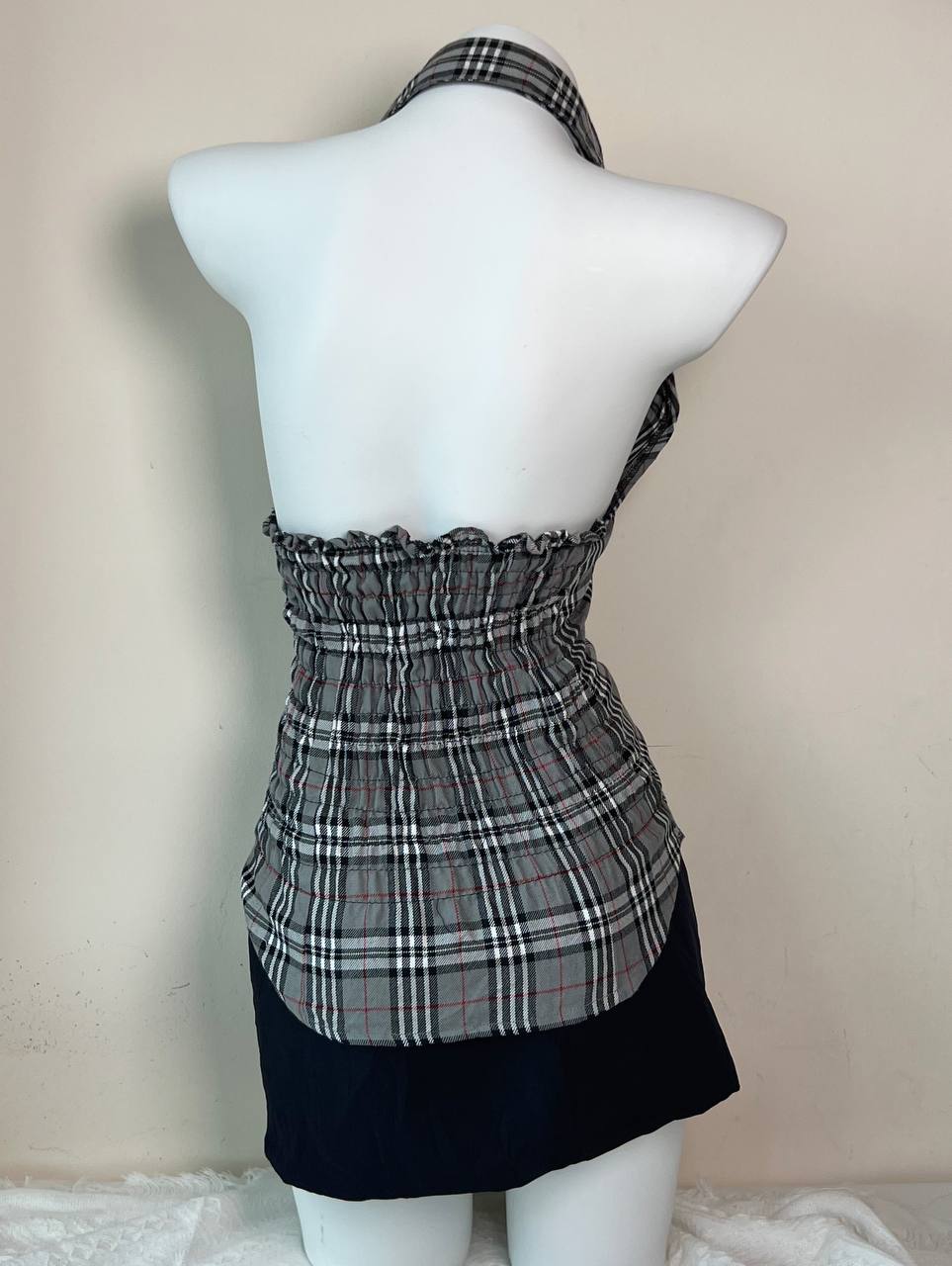Monochrome Plaid Fitted Halter