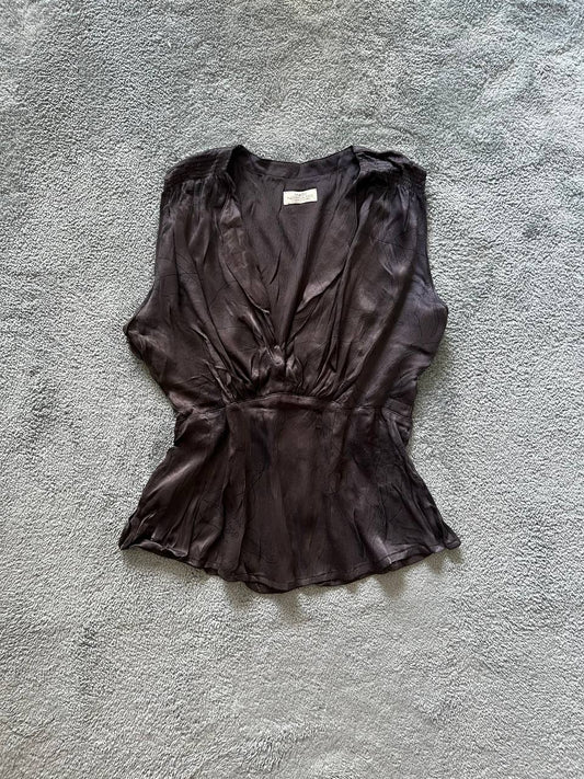 Brown Sleeveless Silky Top