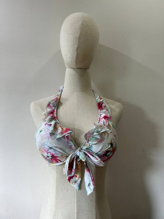 Colourful Ruffled Floral Bikini Top