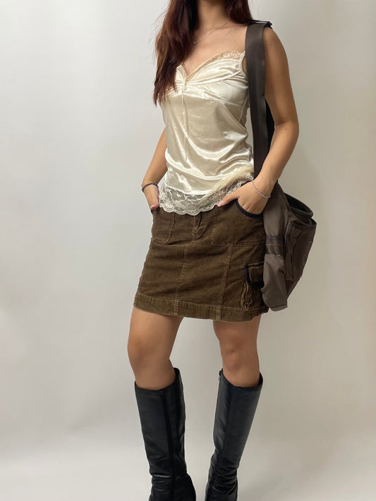 Brown Corduroy Cargo Skirt