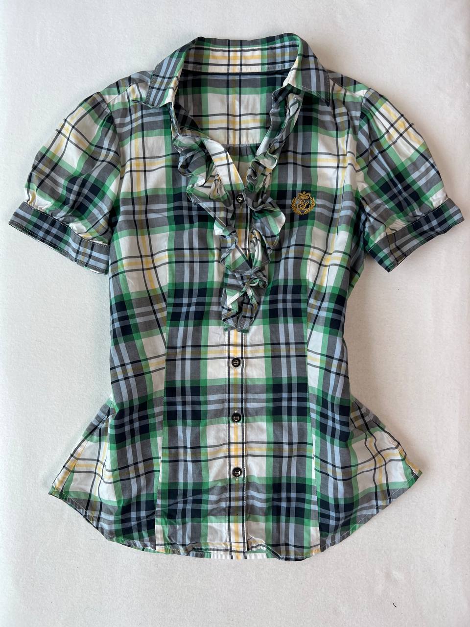 Navy & Green Plaid Button Up Blouse