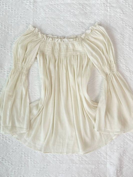 Cream Sheer Bell Sleeved Off Shoulder