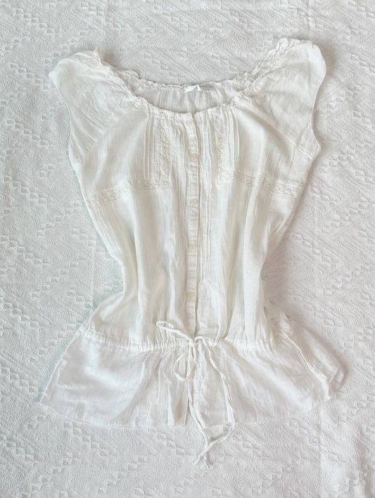 Sheer Drop Waist Tie Blouse