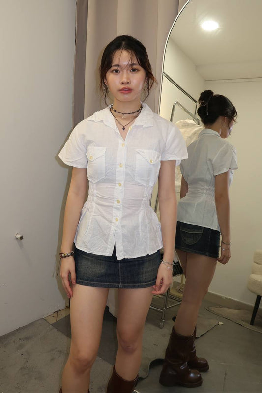 White Fitted Blouse with Pockets