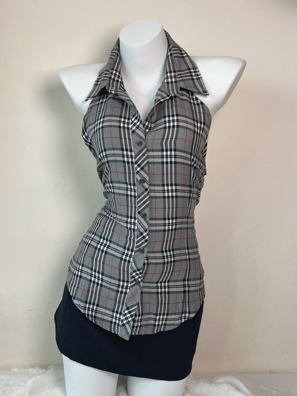 Monochrome Plaid Fitted Halter