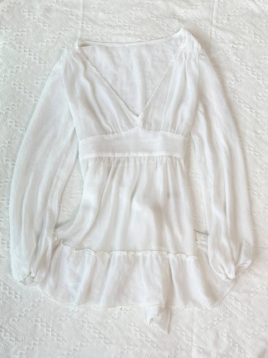 Sheer Balloon Sleeve Blouse