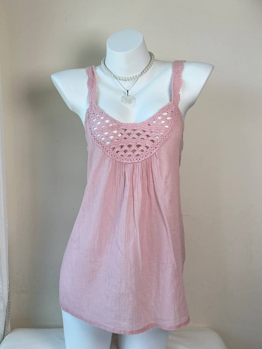Pink Crochet Neckline Cami