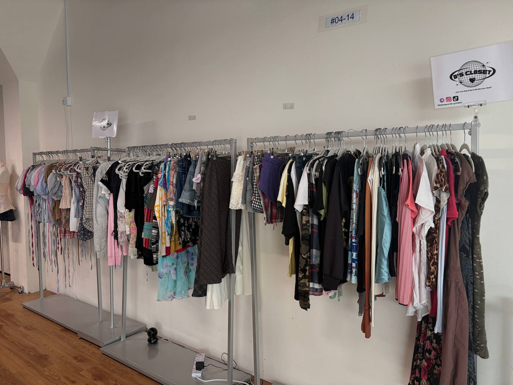 Vintage clothing racks at UN.WASTELANDS Dunearn Village