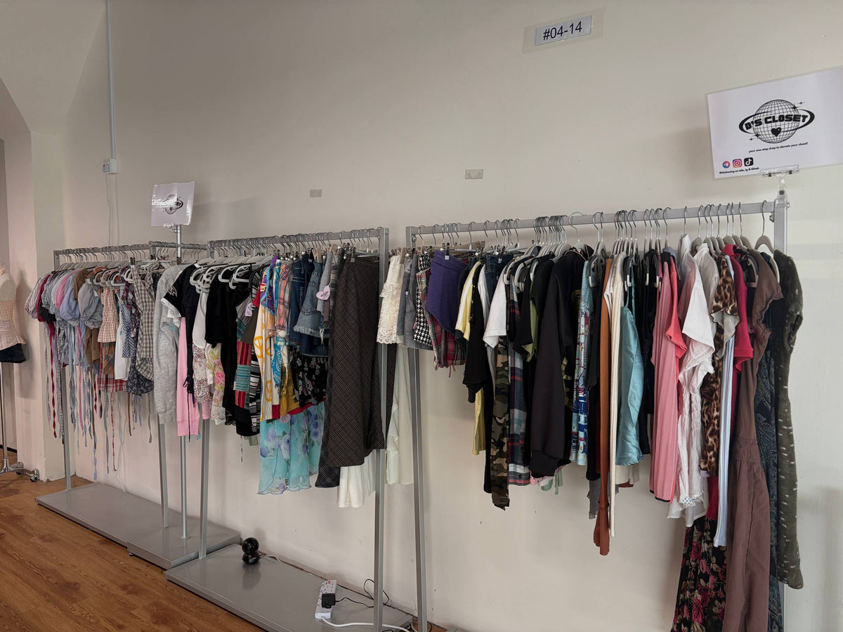 Vintage clothing racks at UN.WASTELANDS Dunearn Village