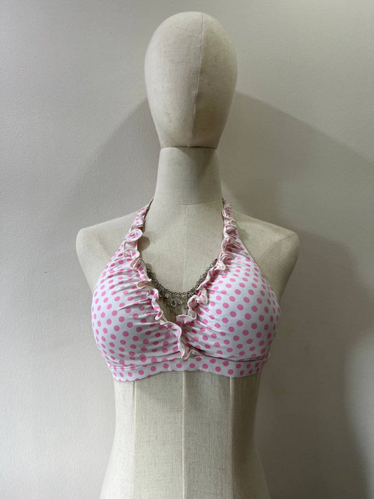 Pink and White Dotted Bikini Top