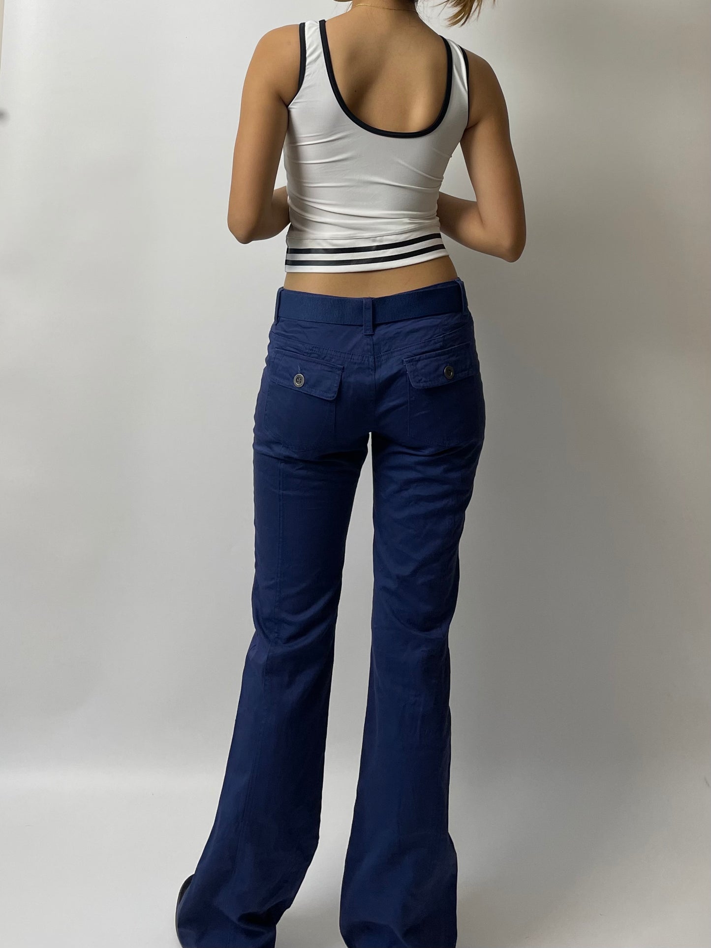 Blue Cargo Flare Pants