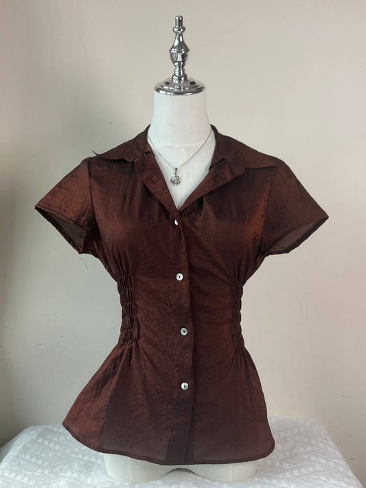 Red Iridescent Fitted Blouse