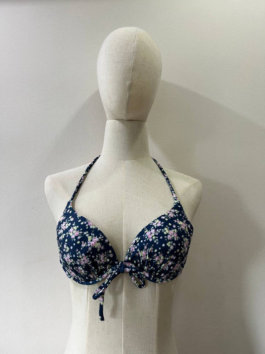 Dark Blue Floral Bikini Top