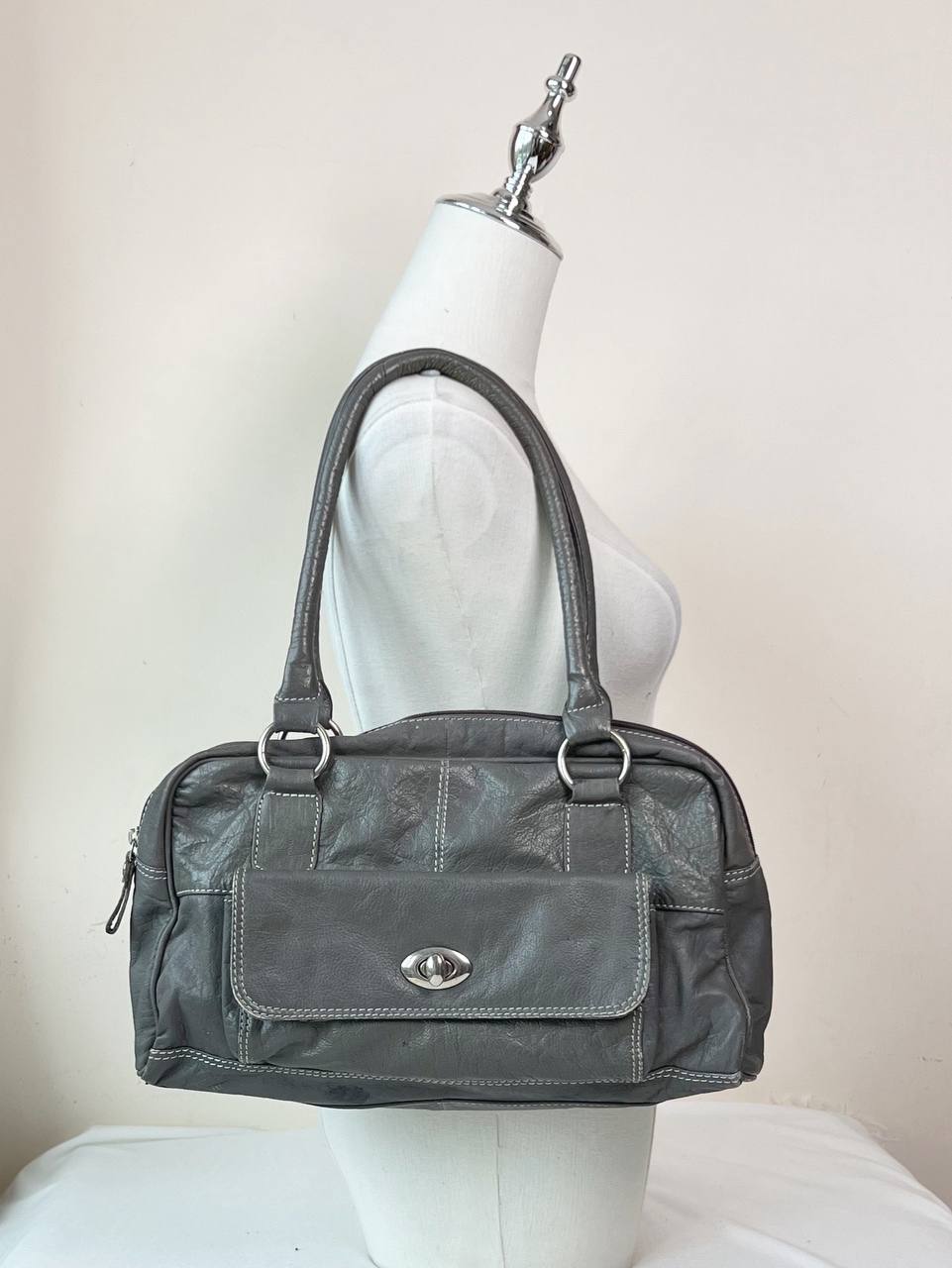 Grey Leather Tote Bag