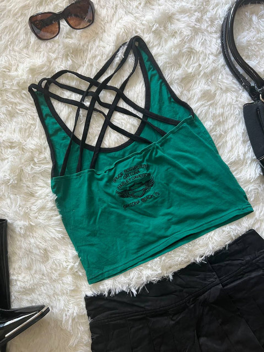 Green Harley Davidson Crossback Crop Top