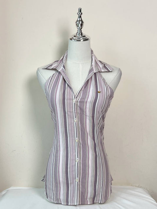 Purple Striped Fitted Halter