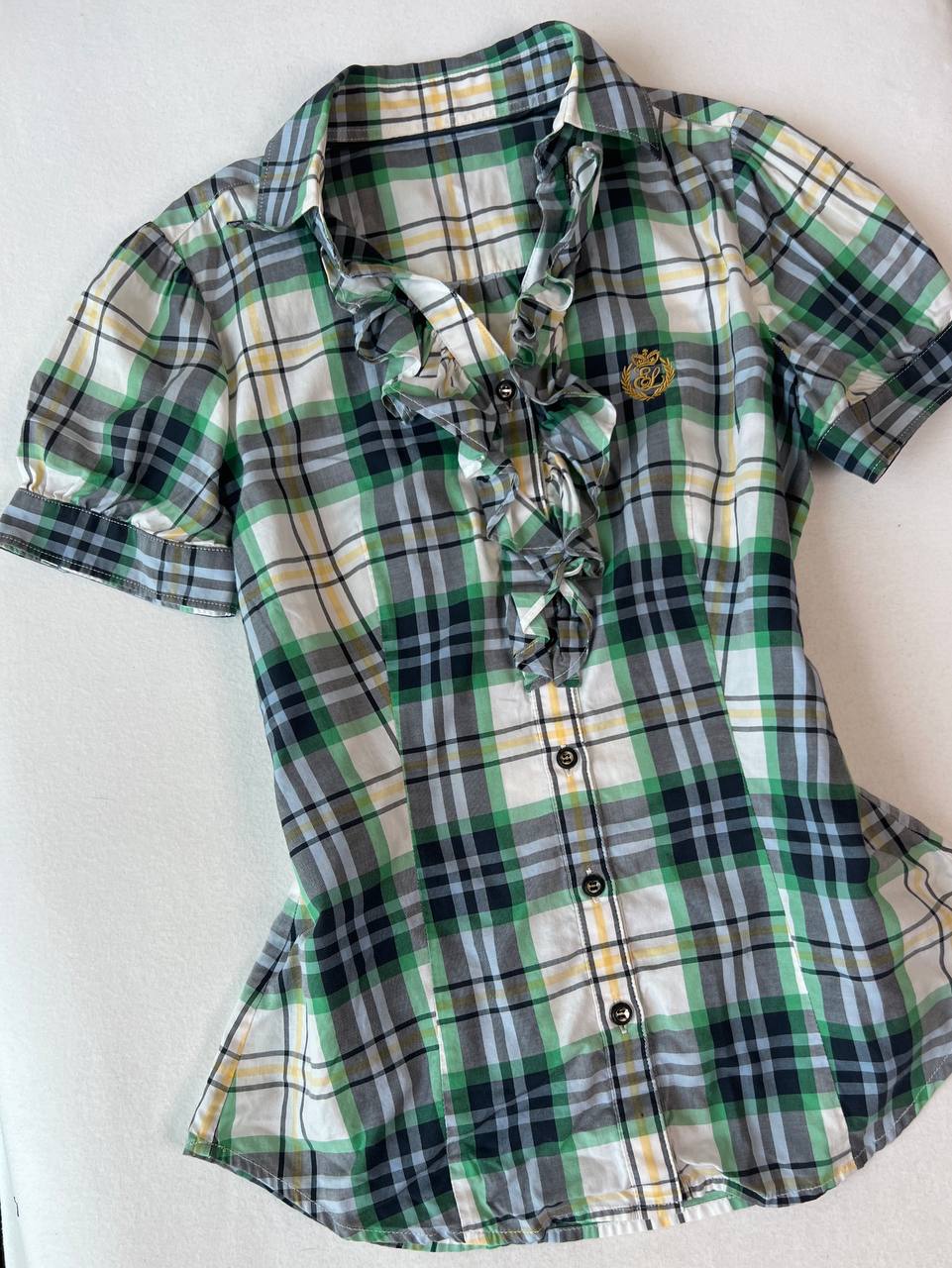 Navy & Green Plaid Button Up Blouse