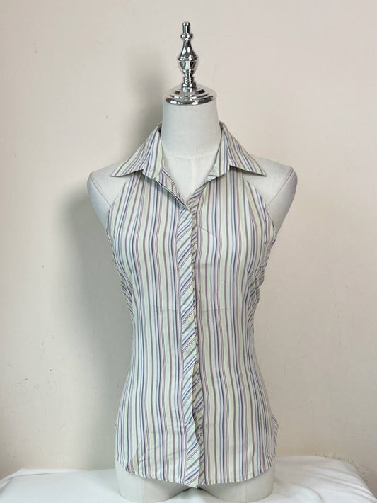 Multicolor Pinstriped Fitted Halter