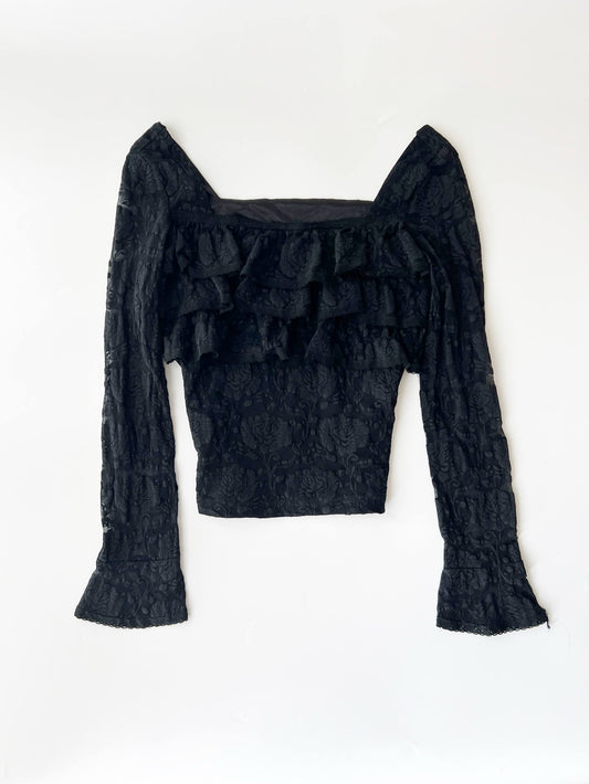Black Ruffle Lace Overlay Blouse