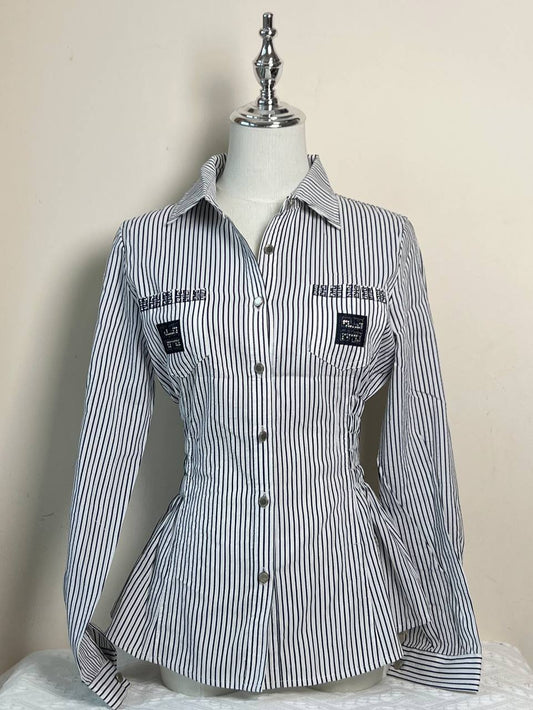 Striped Long Sleeve Fitted Blouse