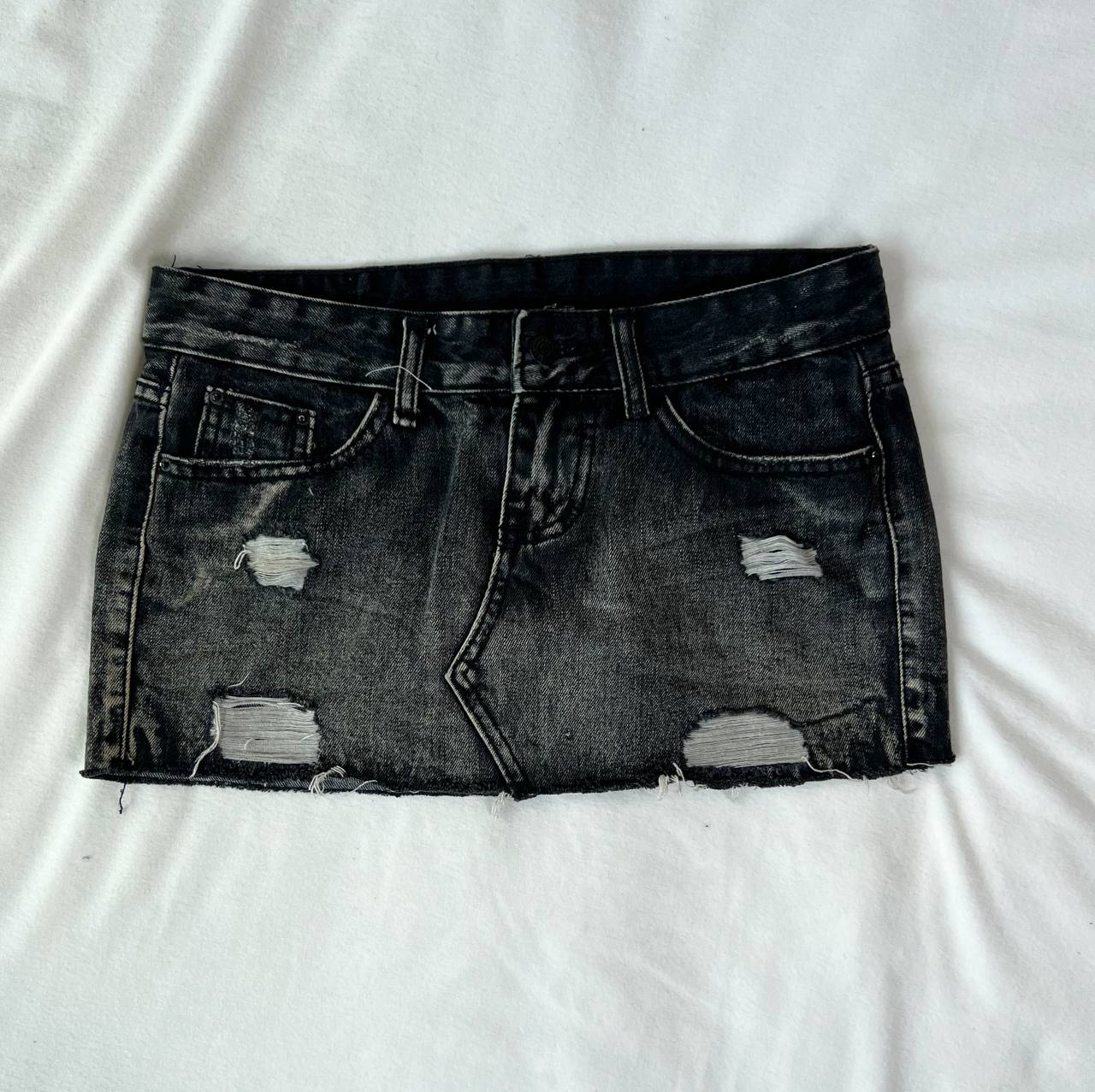 Black Acid Washed Denim Skirt
