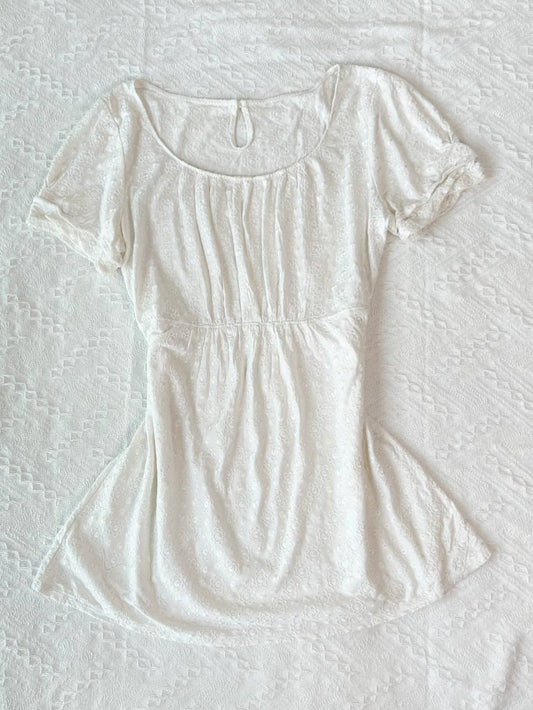 White Embossed Babydoll Blouse