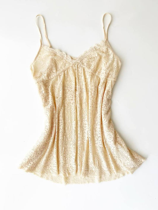 Open Front Cream Crochet Cami