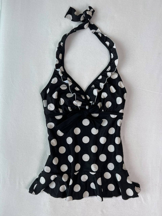 Ruffle Overlap Neckline Polka Dot Halter