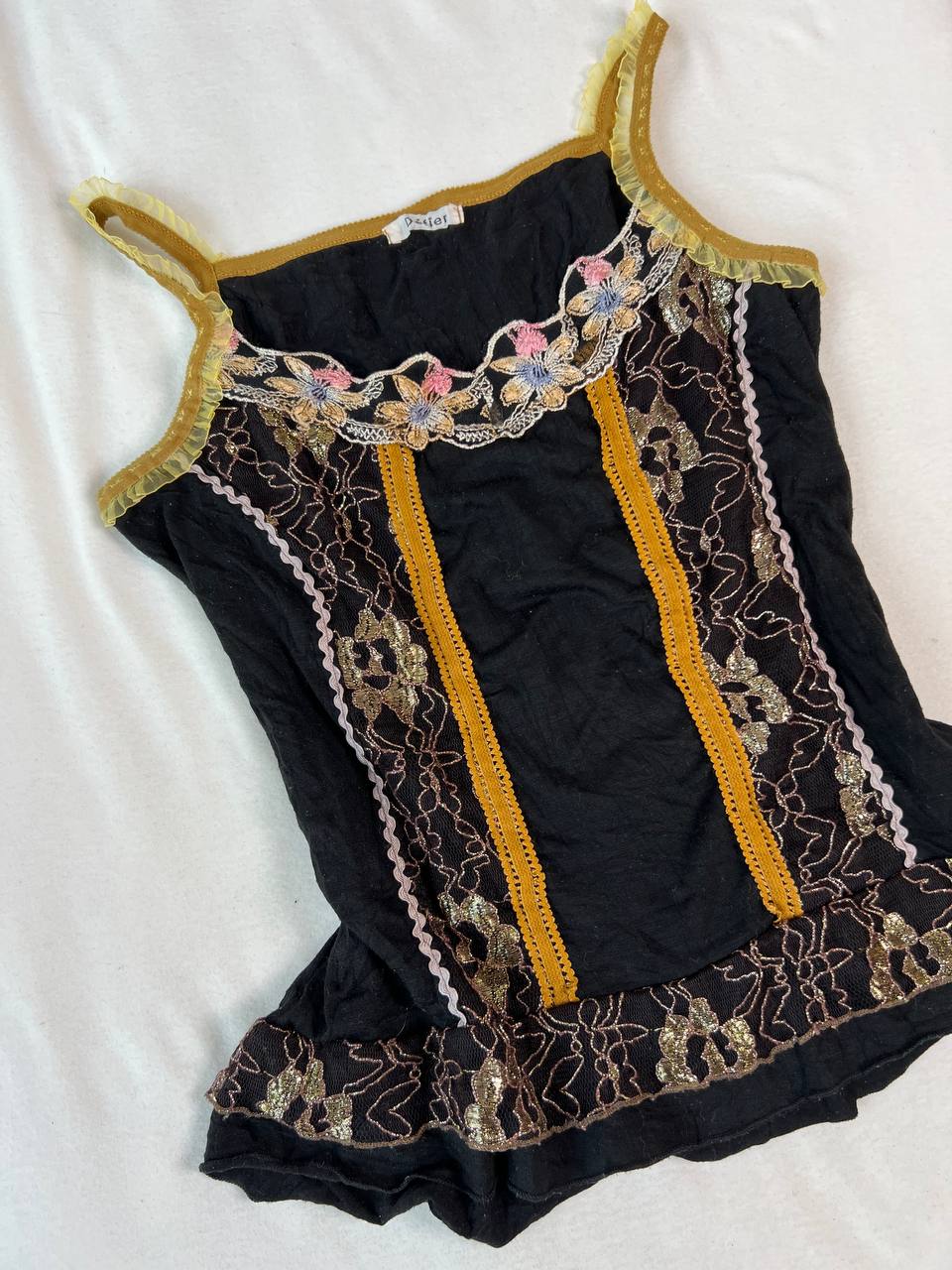 Embroidered Detail Black Cami