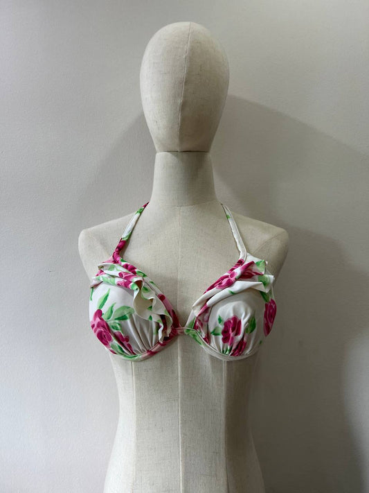 Pink and White Floral Bikini Top