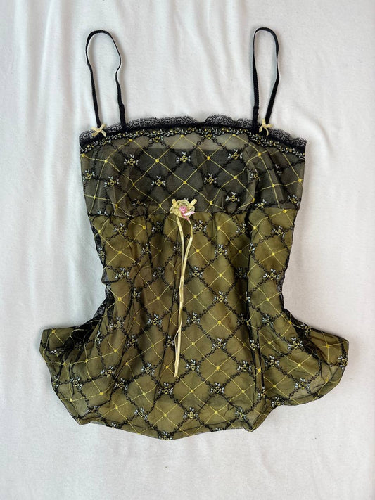 Black & Yellow Mesh Overlay Top