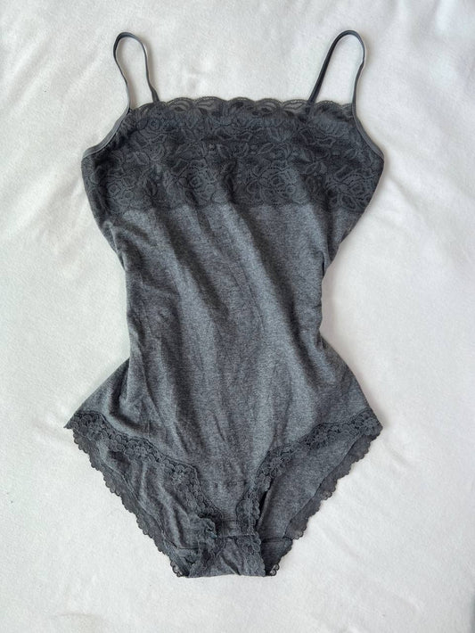 Grey Lace Trim Bodysuit