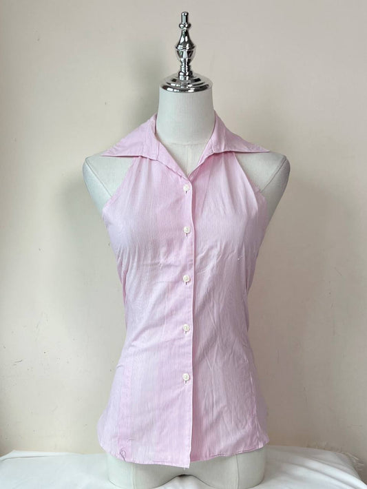 Pink Pinstriped Fitted Halter