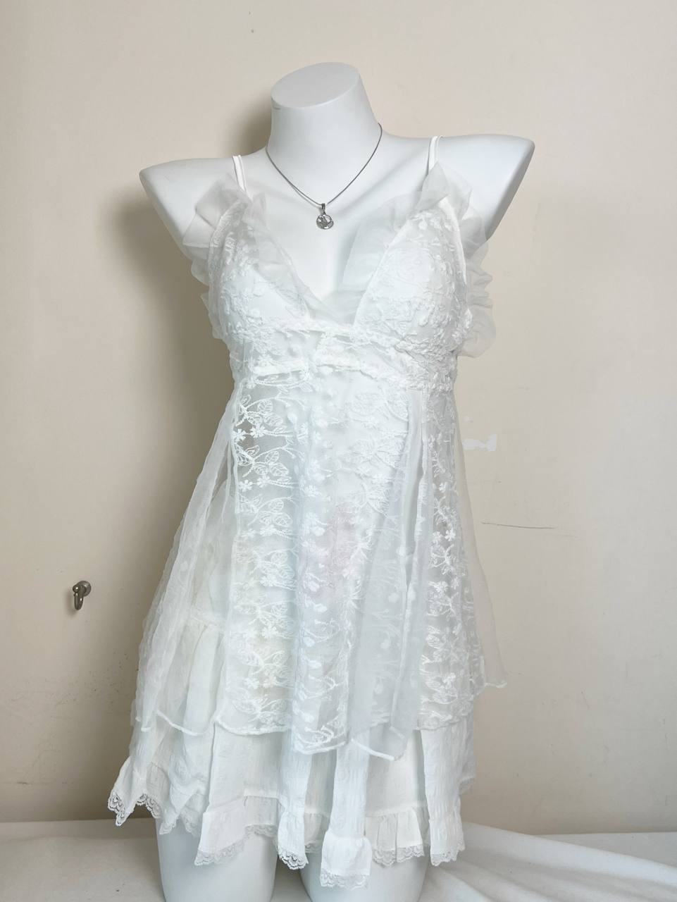 Sheer White Lace Panel Slip